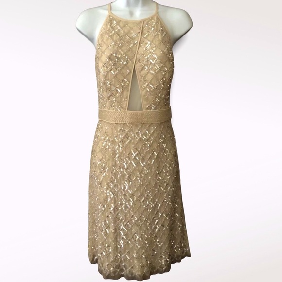 Aidan Mattox x BHLDN Amsterdam 2 & 6 Pale Pink Allover Beads Sequins Mini Dress - Picture 8 of 10